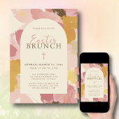 Paasbrunch Modern Roze Bloemenkruis Christelijk Kaart