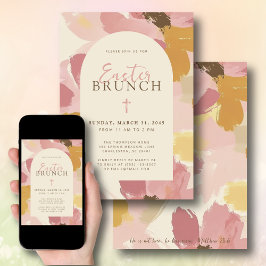 Paasbrunch Modern Roze Bloemenkruis Christelijk Kaart