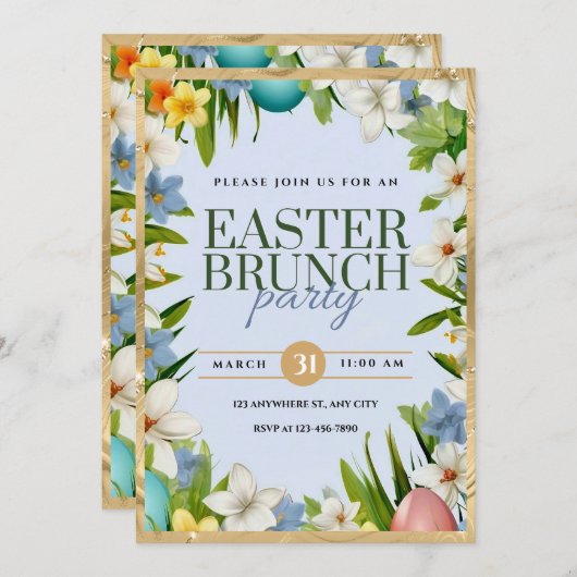 Paasbrunch Party waterverf Bloemen Aankondiging (Voorkant / Achterkant)