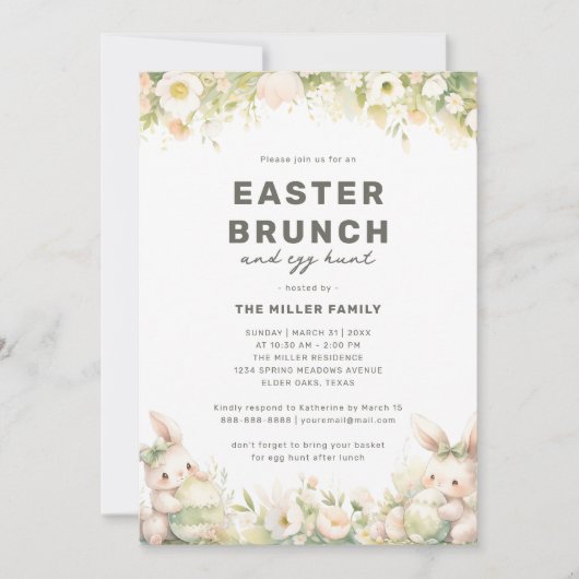 Paasbrunch Schattige Pastel Bunny Waterverf Bloeme Kaart (Voorkant)