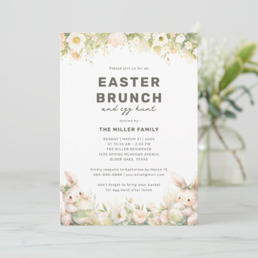 Paasbrunch Schattige Pastel Bunny Waterverf Bloeme Kaart (Staand voorkant)