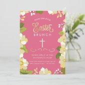 Paasbrunch uitnodiging met bloemen en gouden accen (Staand voorkant)