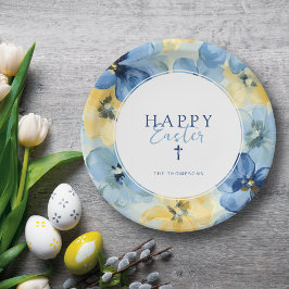 Paasbrunch Vakantie Christelijk Kruis Bloemen Blau Papieren Bordje