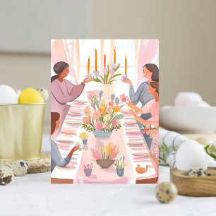 Paasbrunch   Waterverf Familie Maaltijd Handgemaak Feestdagenkaart