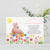 Paasbrunch Waterverf Konijneneieren Bloemen Kaart (Staand voorkant)