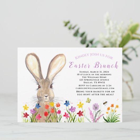 Paasbrunch Waterverf Konijneneieren Bloemen Kaart (Staand voorkant)