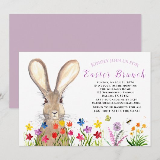 Paasbrunch Waterverf Konijneneieren Bloemen Kaart (Voorkant / Achterkant)