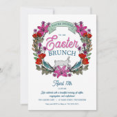 Paasbrunch Waterverf Krans en Bunny Kaart (Voorkant)