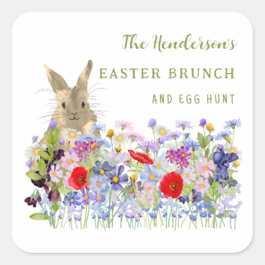 Paasbrunch Wildflower Bunny Egg Hunt Vierkante Sticker (Voorkant)
