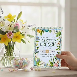 Paasbrunchfeest watercolor bloemenaankondiging aankondiging