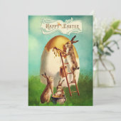  paasbundel die een ei schildert feestdagenkaart (Staand voorkant)
