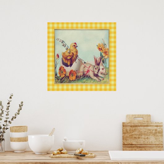  paasbundel en kuiken in buffelcontroles poster (Keuken)