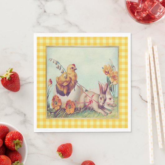 paasbundel en kuiken in buffelcontroles servet (Insitu)