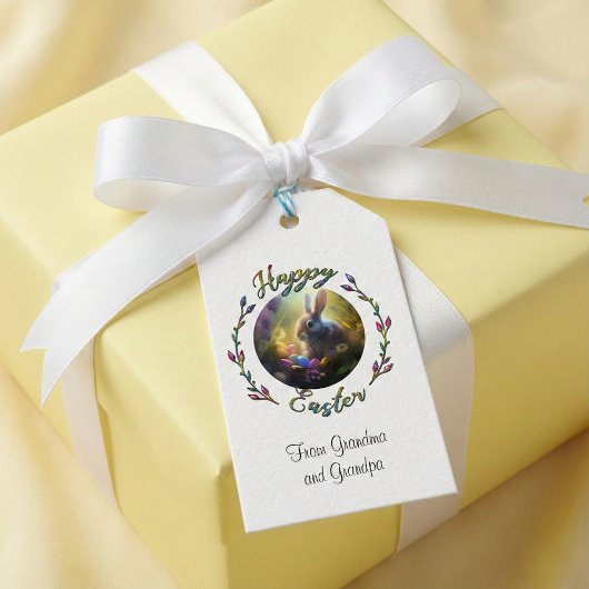 paasbundel en kuiken met eimanden cadeaulabel