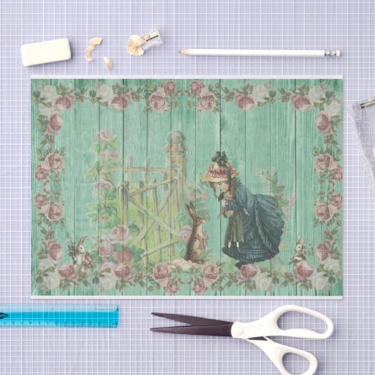 paasbundel en meisje in Roos tuin Tissuepapier (Craft)