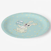 Paasbundel en trager patroon op lichtblauw papieren bordje (Gekanteld)