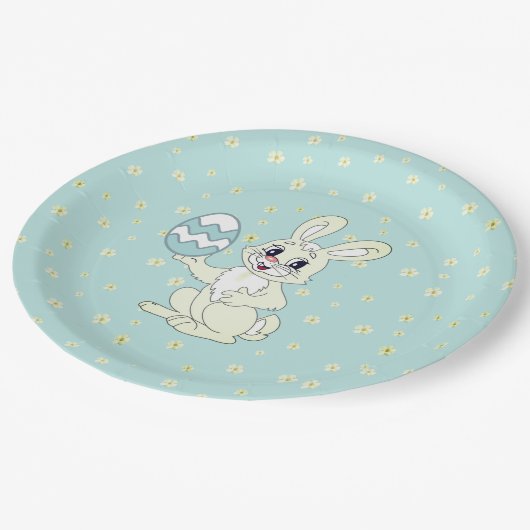 Paasbundel en trager patroon op lichtblauw papieren bordje (Gekanteld)