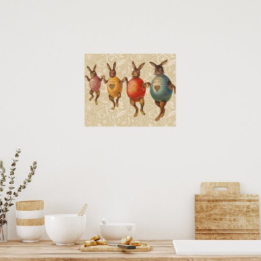  paasbundels die dansen met eierkostuums poster (Keuken)
