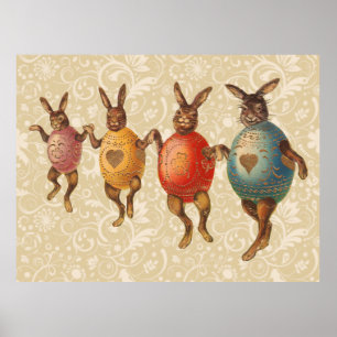  paasbundels die dansen met eierkostuums poster