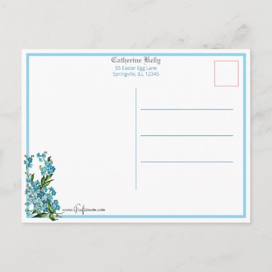  paasbundels en vergeet-me-nots briefkaart (Achterkant)