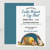 paasBunnies, goudeieren, Blauwgroen Blauwe Brunch Kaart (Voorkant / Achterkant)