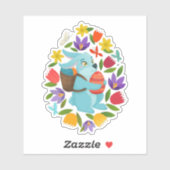 Paasbunny 2 lentbloemen sticker (Vel)