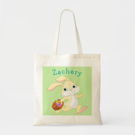 Paasbunny Basket Name Egg Hunt Bag Boy Girl Tote Bag (Voorkant)