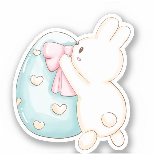PaasBunny Blue Egg Cute Vinyl Sticker (Voorkant)