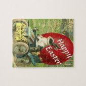 Paasbunny die een reuzenrode gekleurde eierkzak le legpuzzel (Horizontaal)