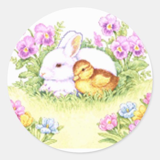 PaasBunny, Ducking en Flowers Ronde Sticker (Voorkant)
