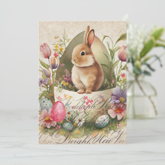  paasbunny Egg Floral Kaart (Staand voorkant)