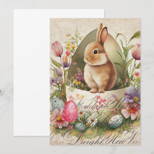 paasbunny Egg Floral Kaart (Voorkant / Achterkant)