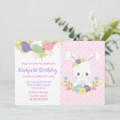 Paasbunny Eggs Flowers Birthday Party Kaart (Staand voorkant)