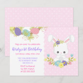 Paasbunny Eggs Flowers Birthday Party Kaart (Voorkant / Achterkant)