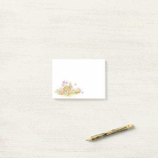 PaasBunny-eieren en bloemen na de invoering Post-it® Notes (Op bureau)