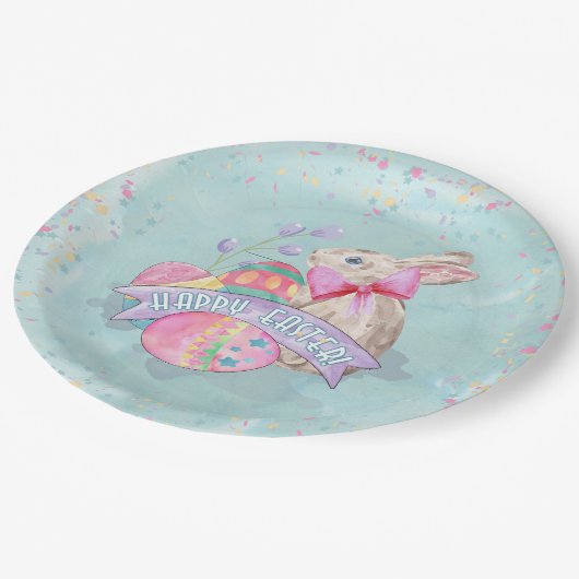 PaasBunny, Eieren en Confetti ID377 Papieren Bordje (Gekanteld)