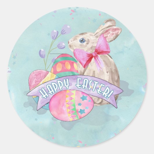 PaasBunny, Eieren en Confetti ID377 Ronde Sticker (Voorkant)
