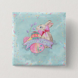 PaasBunny, Eieren en Confetti ID377 Vierkante Button 5,1 Cm