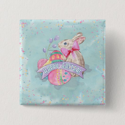 PaasBunny, Eieren en Confetti ID377 Vierkante Button 5,1 Cm (Voorkant)