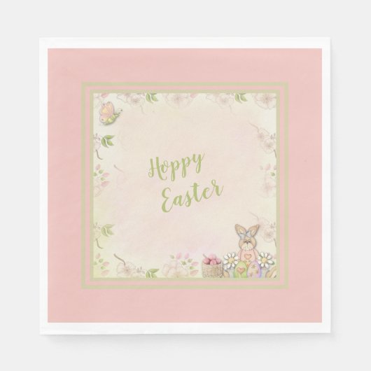 PaasBunny, Eieren en Flowers-Hoppy-paasen Servet (Voorkant)