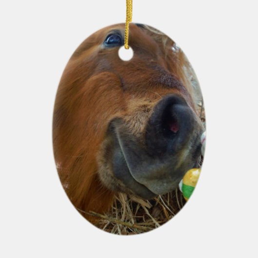 PaasBunny en bruin paard Keramisch Ornament (Voorkant)