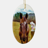 PaasBunny en bruin paard Keramisch Ornament (Rechts)