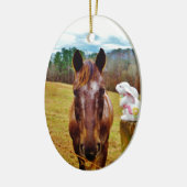 PaasBunny en bruin paard Keramisch Ornament (Links)