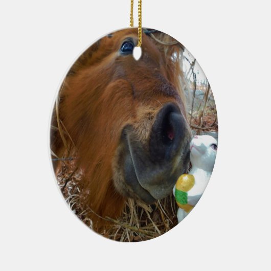 PaasBunny en bruin paard Keramisch Ornament (Rechts)