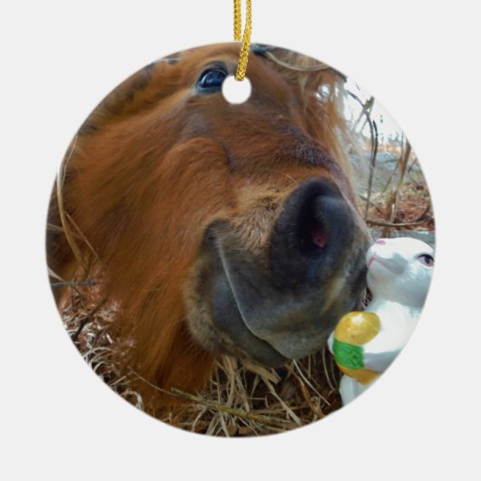 PaasBunny en bruin paard Keramisch Ornament (Voorkant)