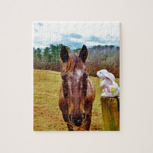PaasBunny en bruin paard Legpuzzel (Verticaal)