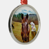 PaasBunny en bruin paard Metalen Ornament (Rechts)