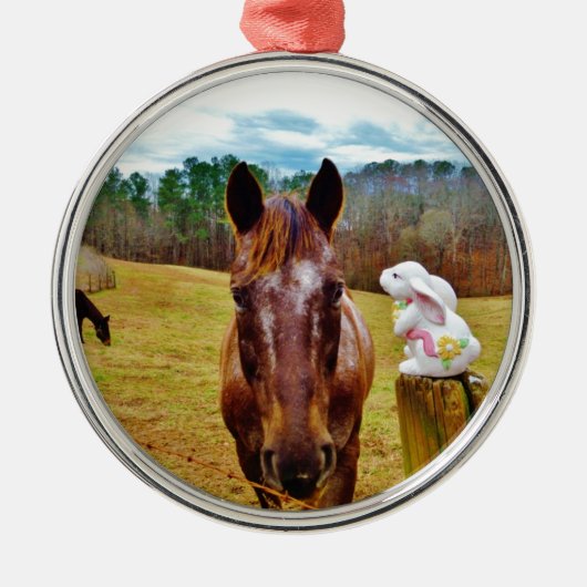 PaasBunny en bruin paard Metalen Ornament (Voorkant)