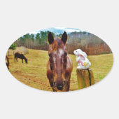 PaasBunny en bruin paard Ovale Sticker (Voorkant)