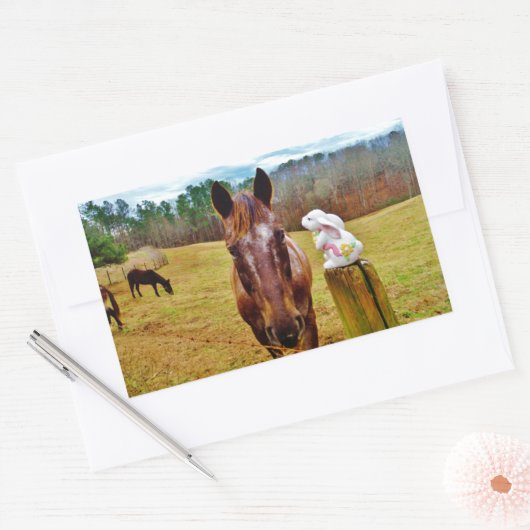 PaasBunny en bruin paard Rechthoekige Sticker (Envelop)